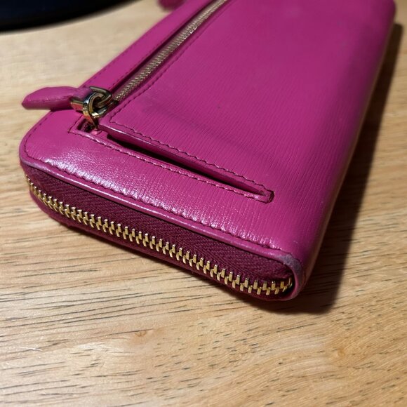Authentic Womens Prada Pink Saffiano Diagramme Textured Leather Long Zip Wallet - Picture 10 of 14